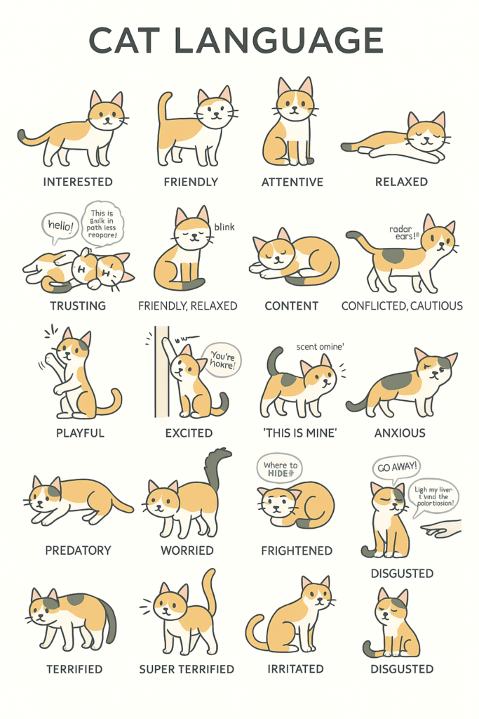 Picture showing different types of house cat body language