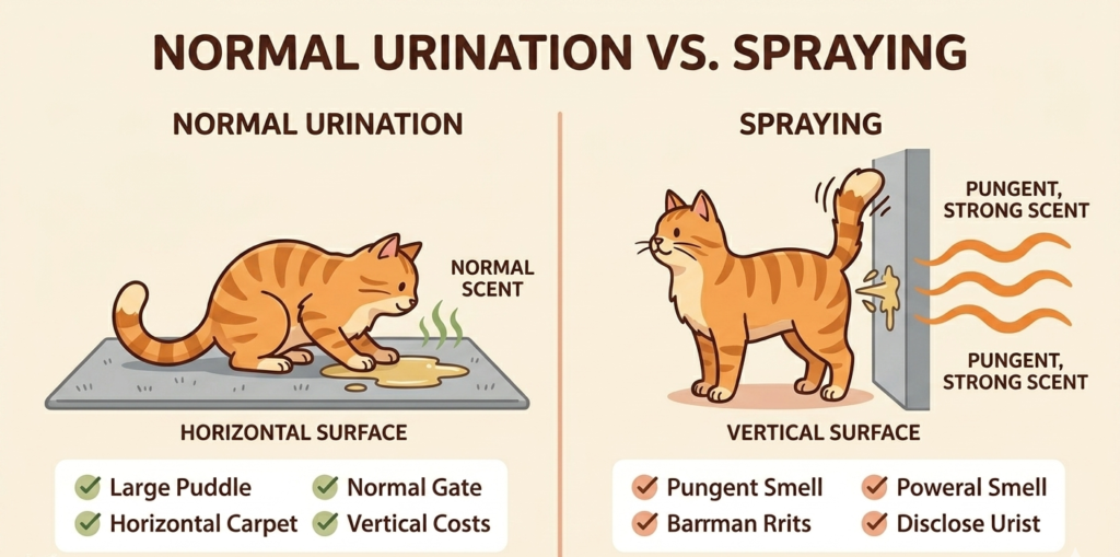 A cartoonish picture of orange cats peeing and spraying. Teaching about why do cats spray?