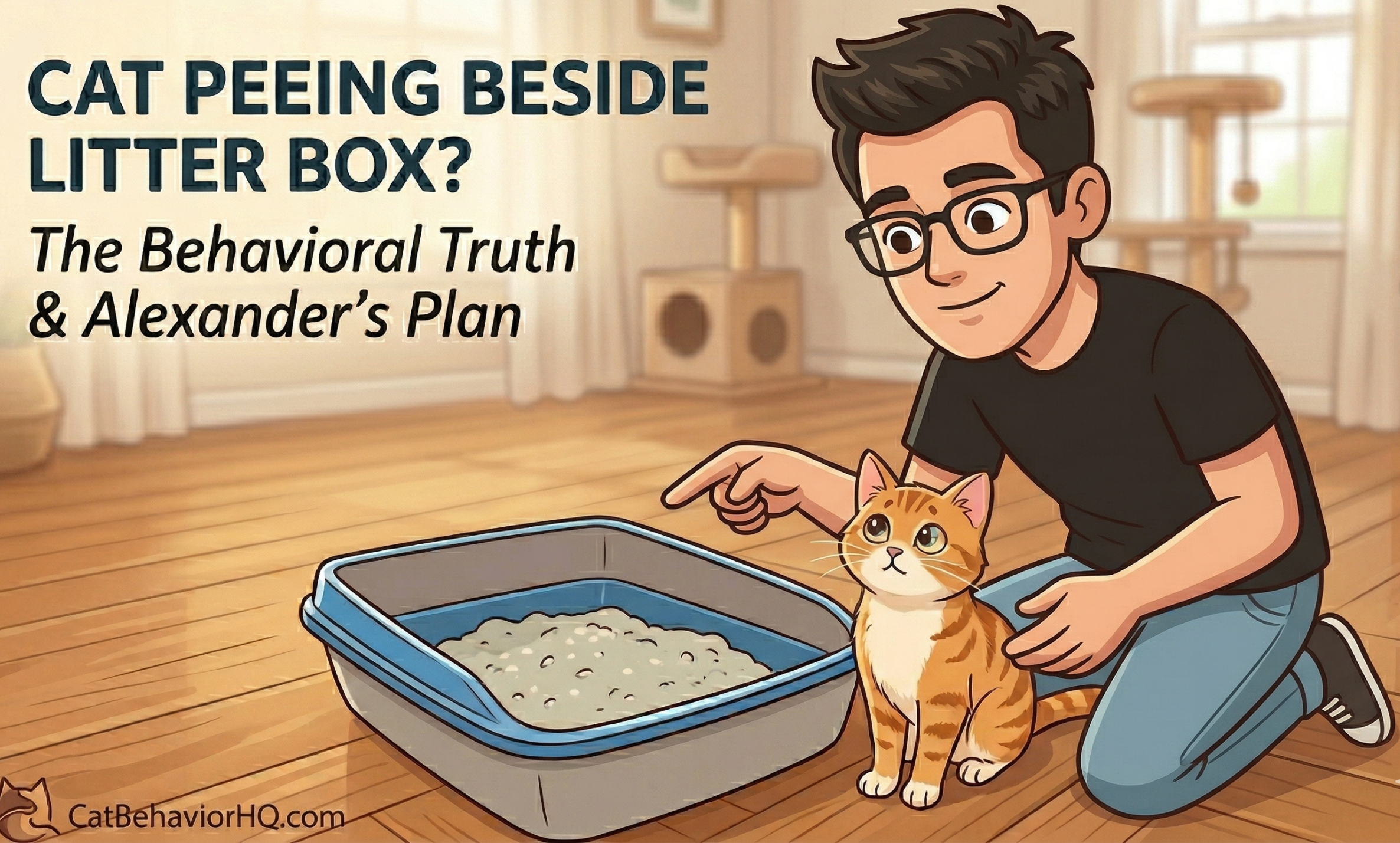 Alexander teaching how to correct cat peeing beside litter box