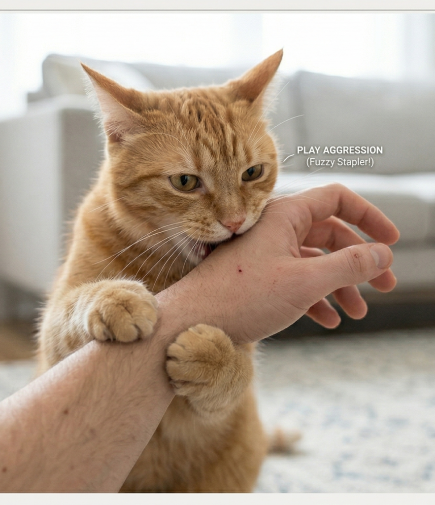 Orange cat biting hand, how to correct why is my cat biting me behavior.